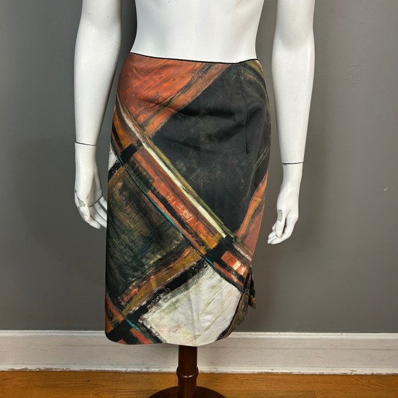 Lafayette 148 New York pencil midi skirt size 8 Masala Multi Abstract office NWT